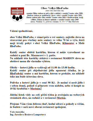 Stravování seniorů v restauraci Marion 1